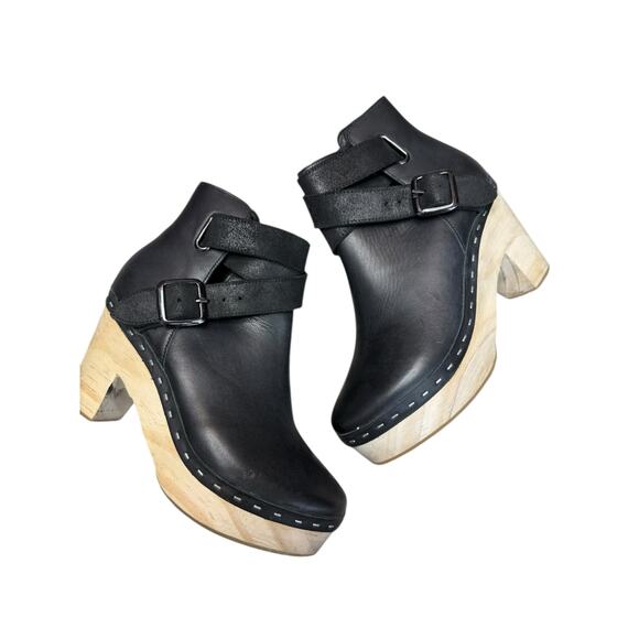 Free People Shoes Women 37 EU 7 US Black Bungalow Clog Leather Booties Platform - Picture 6 of 12